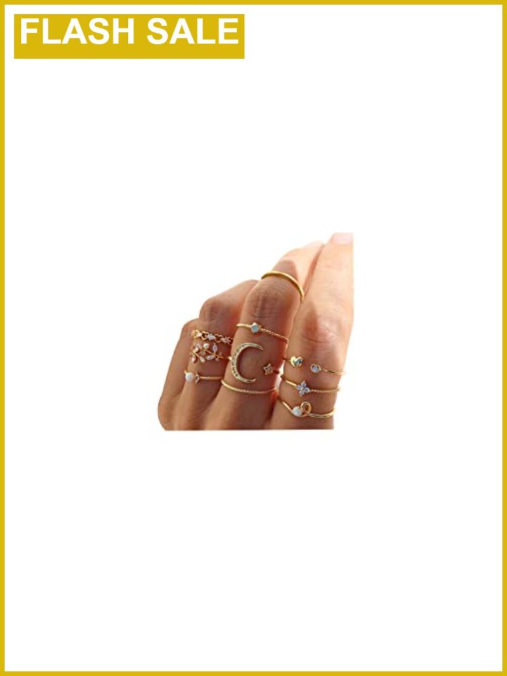 Boho Stacking Rings Set Gold Plated Moon Star Snake Butterfly Heart Leaf